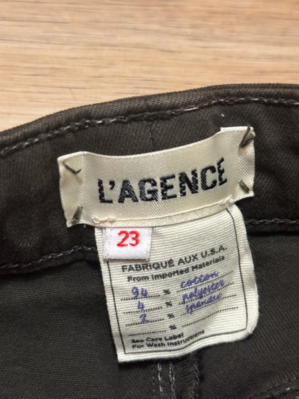 L’AGENCE Margot High Rise Skinny Jeans Army Green Fray Ankle Hem Size 23 - Picture 6 of 7